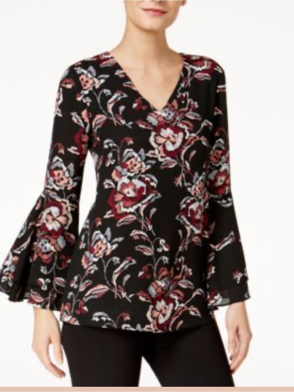 Alfani Floral V Neck Bell Sleeve blouse size 12